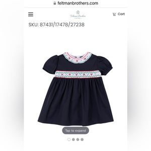 NWT beautiful baby girl navy smocked holiday dress with matching bonnet